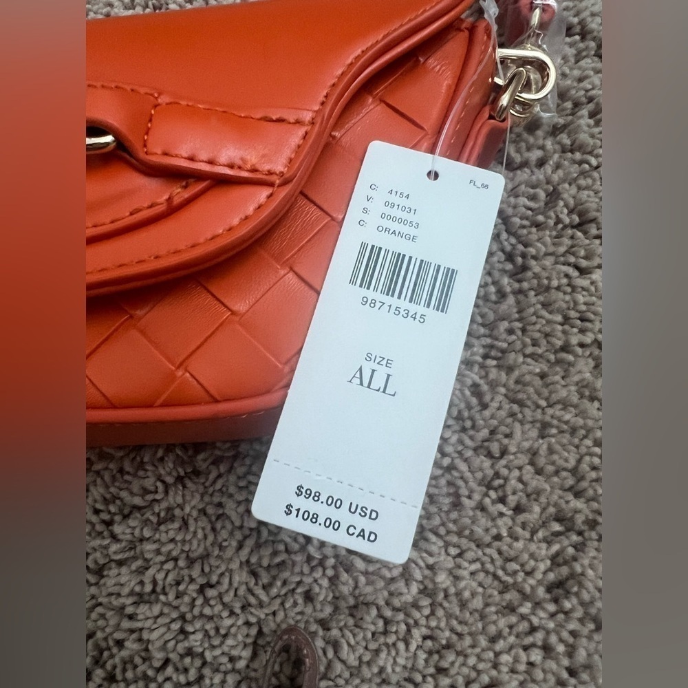 NWT new Anthropologie Delilah woven faux leather chain bag orange crossbody - Picture 6 of 17